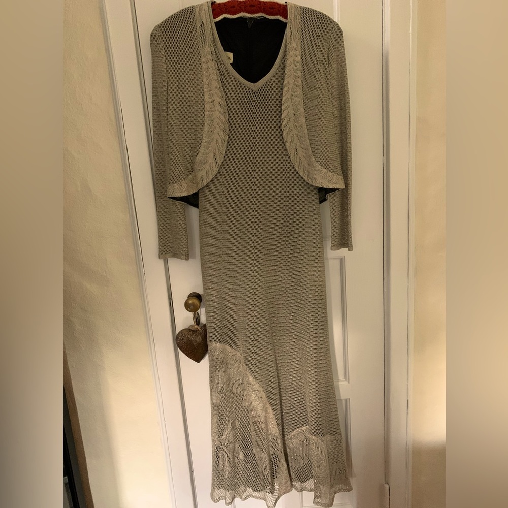 Damianou gold shimmer evening gown with jacket